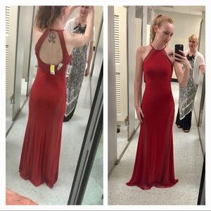 Red open back prom formal black tie dress size 1/2